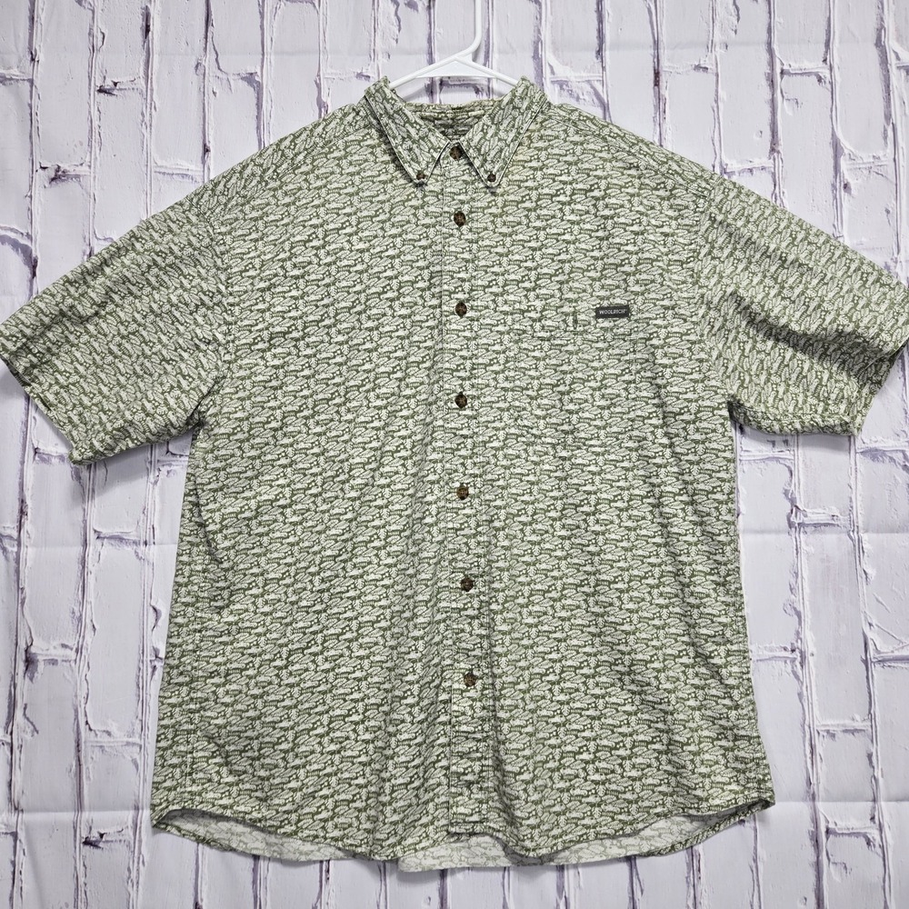 VTG Woolrich Button Down Short Sleeve Shirt Mens Sz XL JEEP All‎ Over Pattern